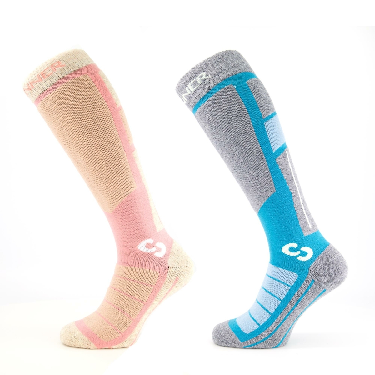 Sinner Pink/Blue 2pk Womens Pro Ski Socks